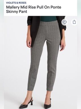 Violets & Roses Mid-Rise Pull-On Ponte Work Pant - Gray Plaid. Worn Once 1/2 Day